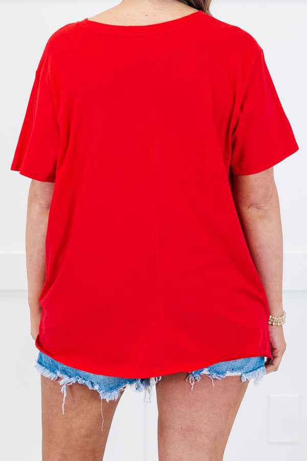 Plus Size ruby red 100% cotton short sleeve tee with a classic crew neck and relaxed fit.