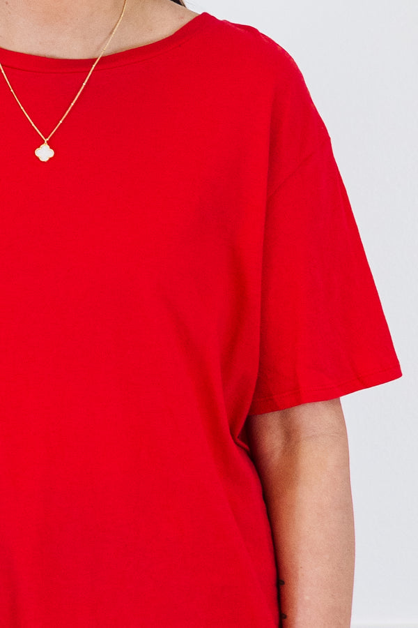 Plus Size ruby red 100% cotton short sleeve tee with a classic crew neck and relaxed fit.