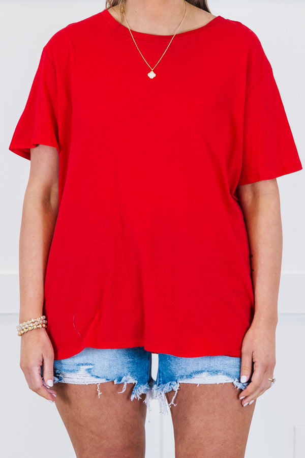 Plus Size ruby red 100% cotton short sleeve tee with a classic crew neck and relaxed fit.
