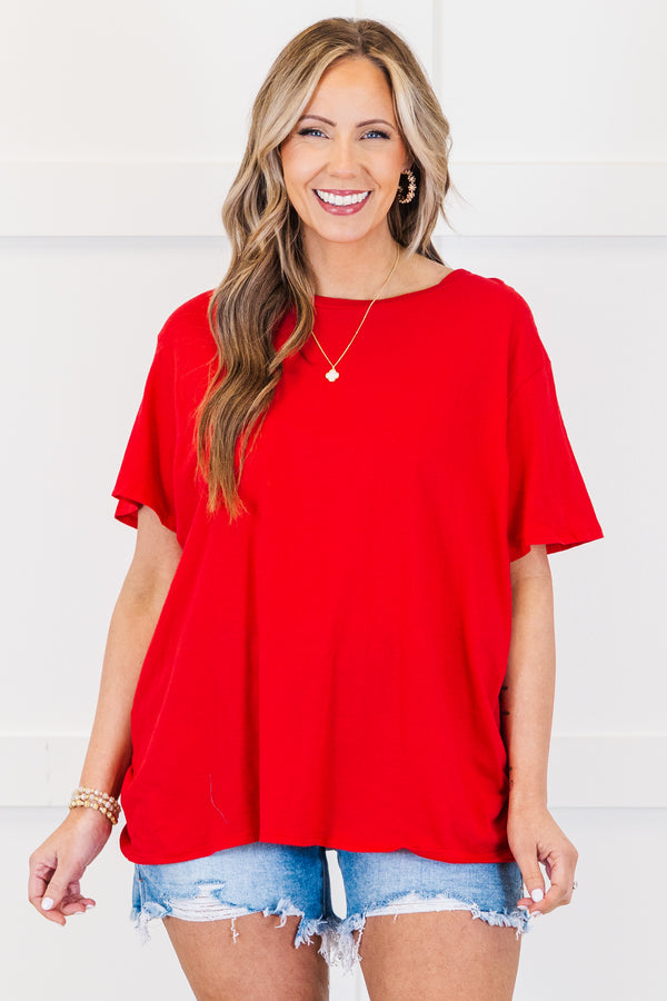 Plus Size ruby red 100% cotton short sleeve tee with a classic crew neck and relaxed fit.