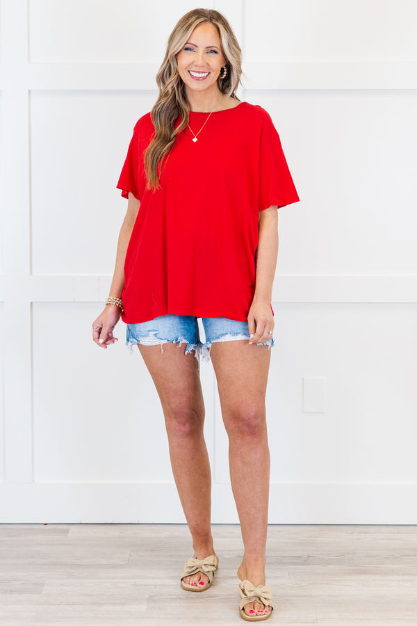 Plus Size ruby red 100% cotton short sleeve tee with a classic crew neck and relaxed fit.