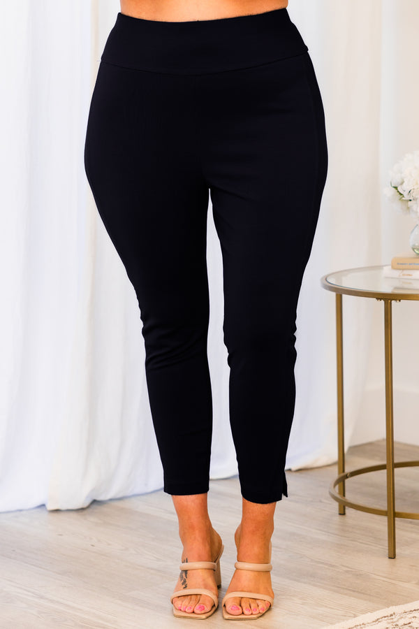 Chic Soul plus size clothing, black slim cropped high-waisted pants