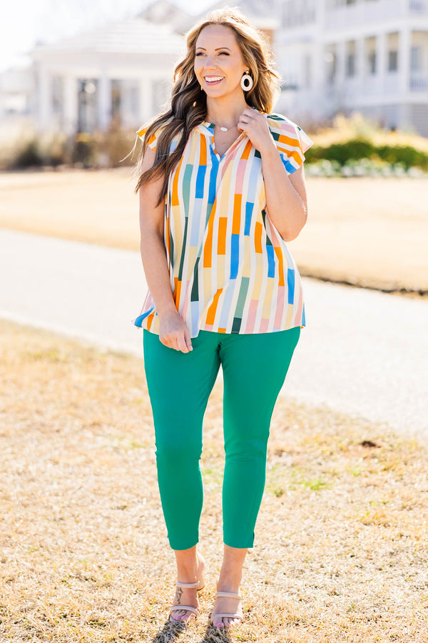 Chic Soul plus size clothing, kelly green skinny ankle length pants with split bottom on side