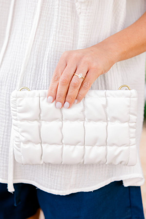Chic Soul plus size clothing, ivory puffy handbag with thick gold chain
