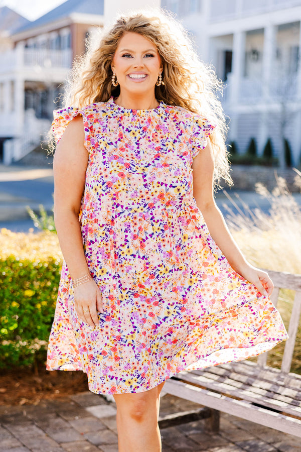 Chic Soul plus size clothing, white floral print dress with flutter sleeves