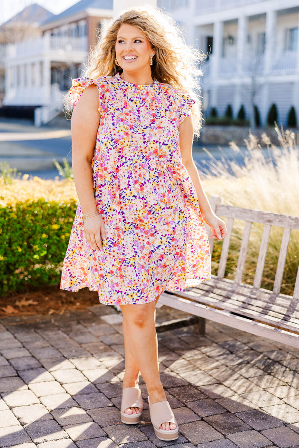 Chic Soul plus size clothing, white floral print dress with flutter sleeves