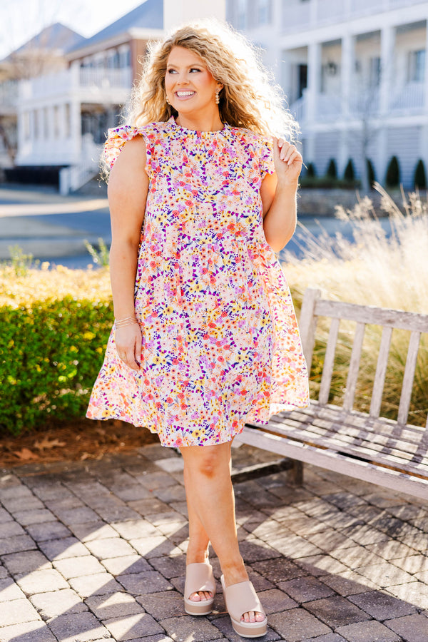 Chic Soul plus size clothing, white floral print dress with flutter sleeves