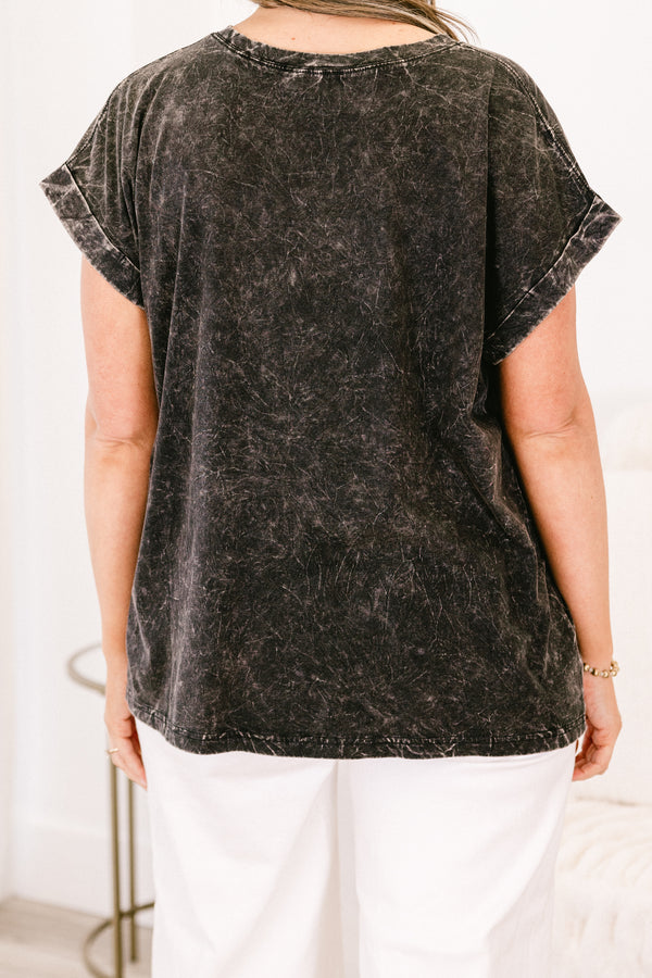 Chic Soul Plus size clothing, black acid wash wash top 
