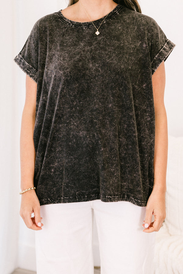 Chic Soul Plus size clothing, black acid wash wash top 