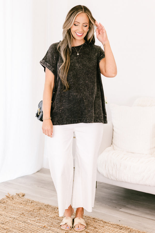 Chic Soul Plus size clothing, black acid wash wash top 