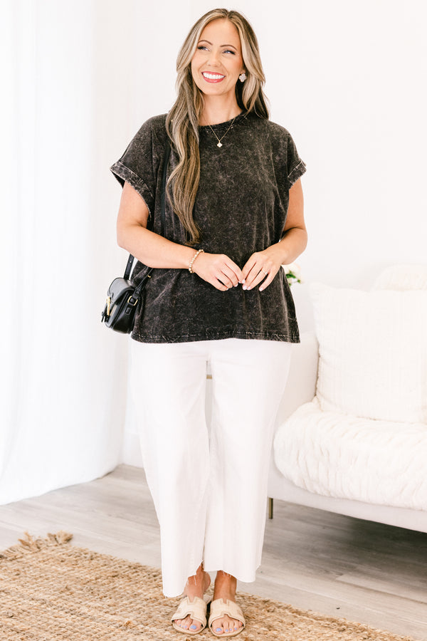 Chic Soul Plus size clothing, black acid wash wash top 
