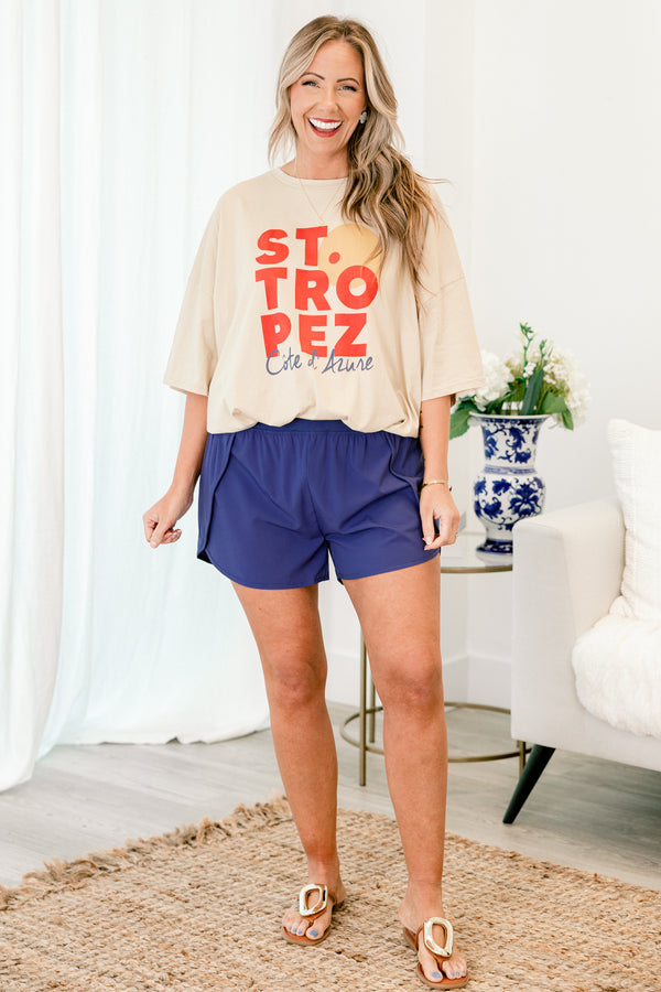 Chic Soul plus size clothing, light mocha short sleeve boyfriend tee with round neckline with 