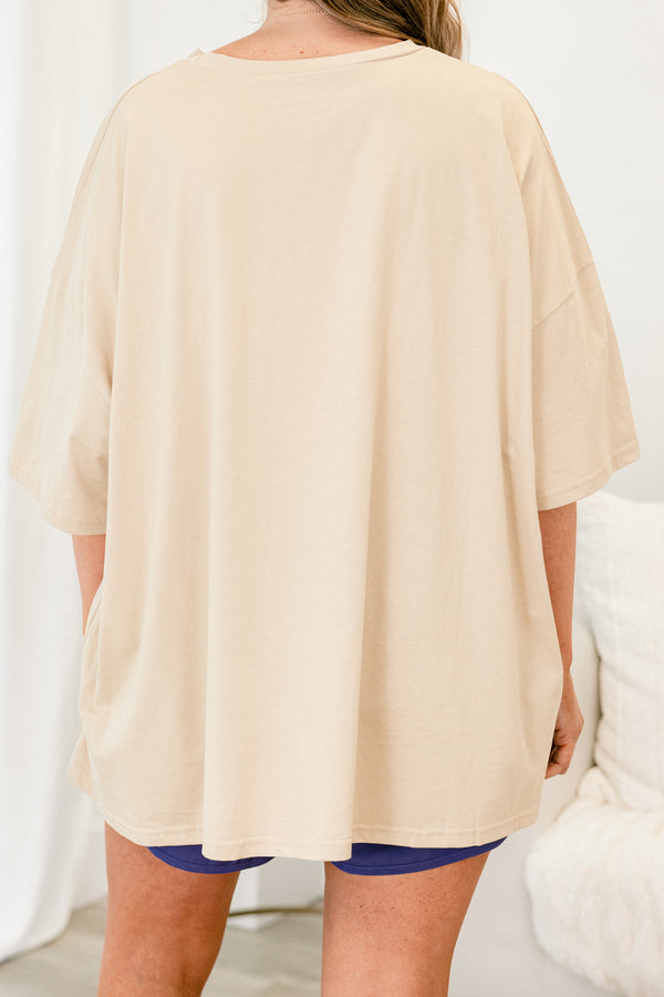 Chic Soul plus size clothing, light mocha short sleeve boyfriend tee with round neckline with 