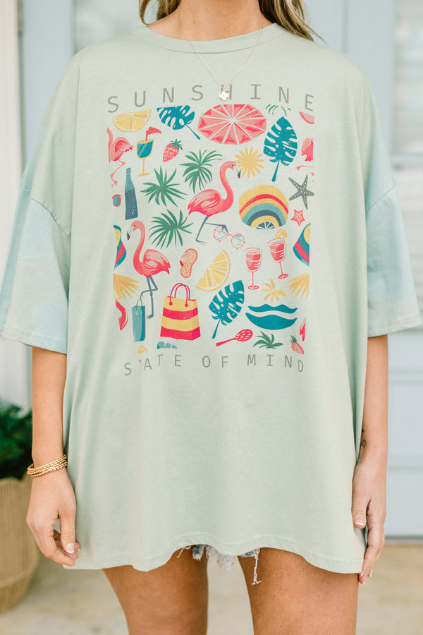Chic Soul plus size clothing, light sage short sleeve boyfriend tee with round neckline with 