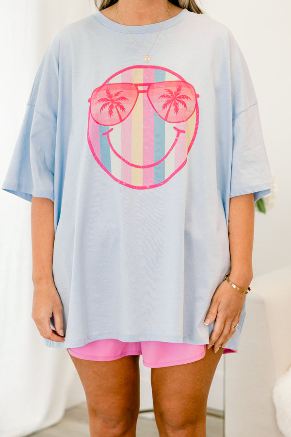 Summer of Stripes Boyfriend Tee, Ash Blue