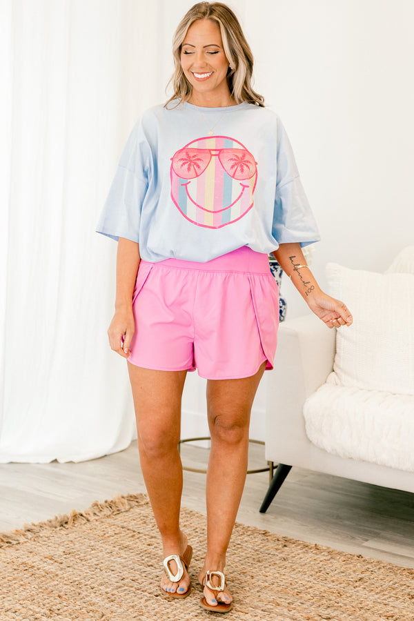 Summer of Stripes Boyfriend Tee, Ash Blue