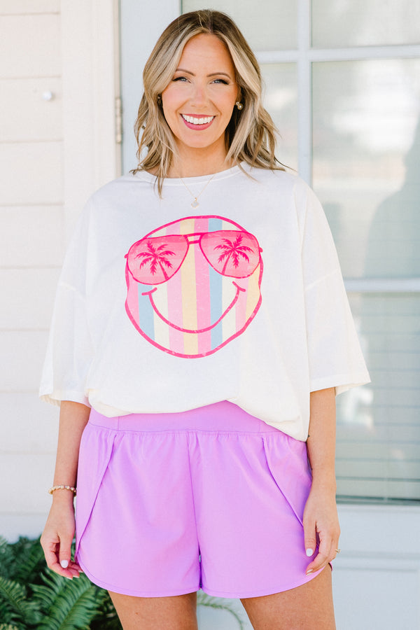 Chic Soul plus size clothing, mid-waisted lavender purple athletic shorts with slits on the sides of the shorts 