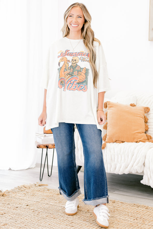 Chic Soul plus size clothing, ivory short sleeve graphic tee with the saying 