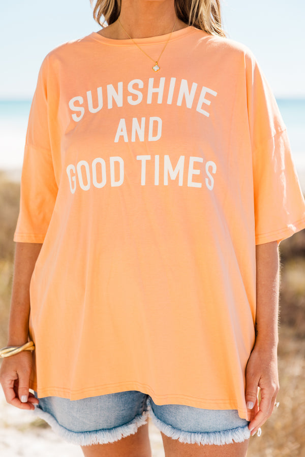 Chic Soul plus size clothing, neon coral boyfriend tee with 