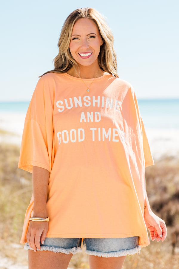 Chic Soul plus size clothing, neon coral boyfriend tee with 