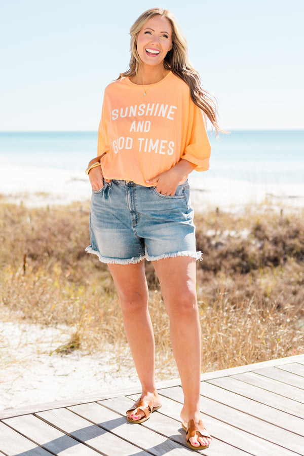 Chic Soul plus size clothing, neon coral boyfriend tee with 