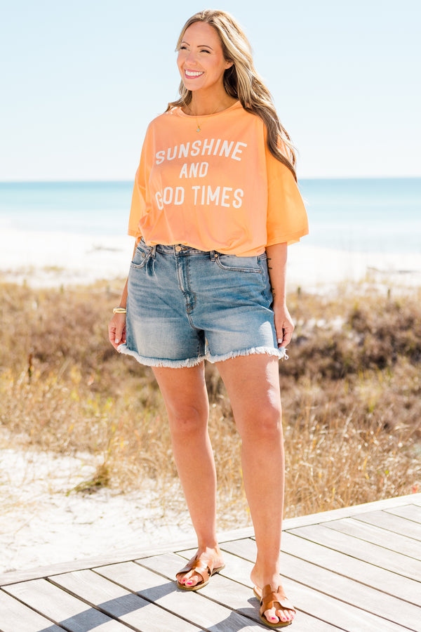 Chic Soul plus size clothing, neon coral boyfriend tee with 