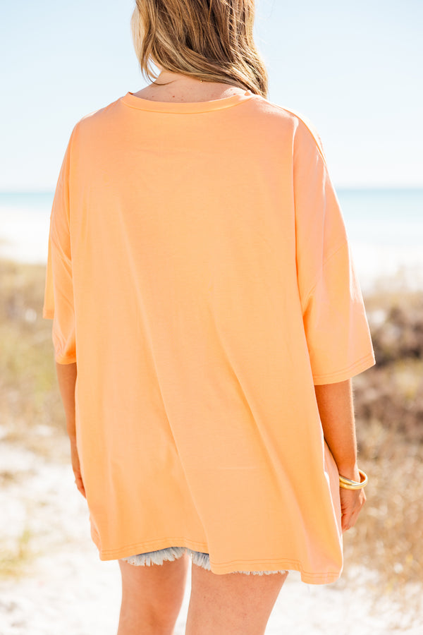 Chic Soul plus size clothing, neon coral boyfriend tee with 