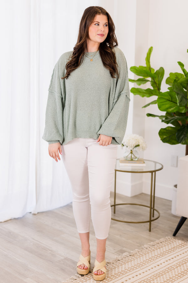 Chic Soul plus size clothing, mint sage long-sleeve pullover 