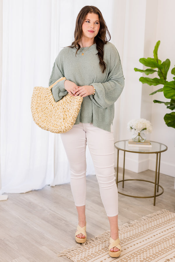 Chic Soul plus size clothing, mint sage long-sleeve pullover 
