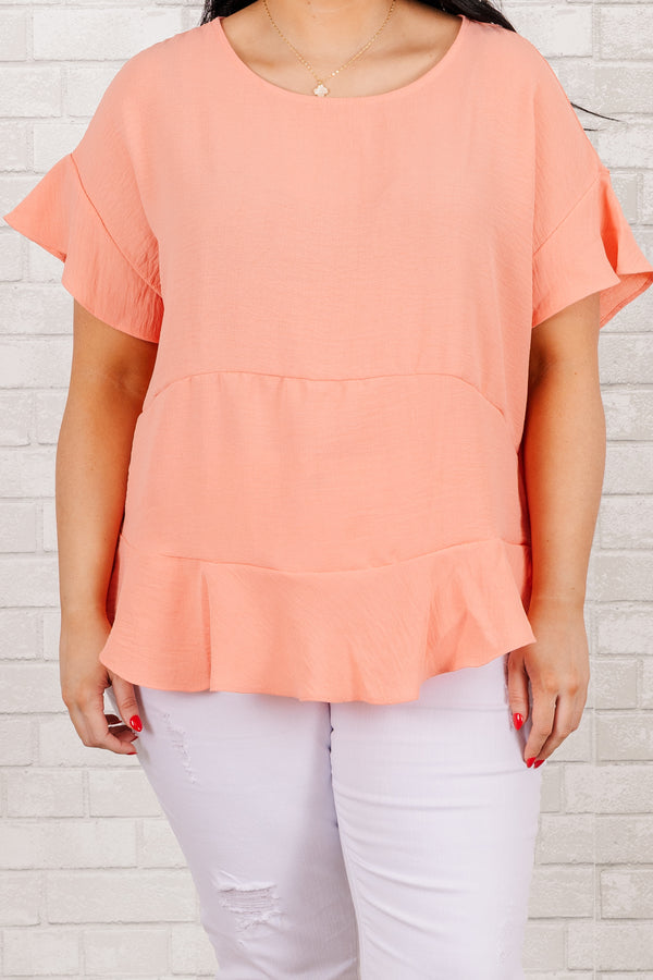 Chic Soul plus size clothing, coral flowy short sleeve top