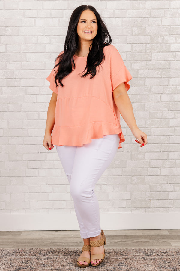 Chic Soul plus size clothing, coral flowy short sleeve top