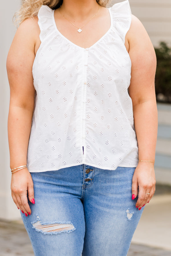 Chic Soul plus size clothing, white ruffle sleeve tank top