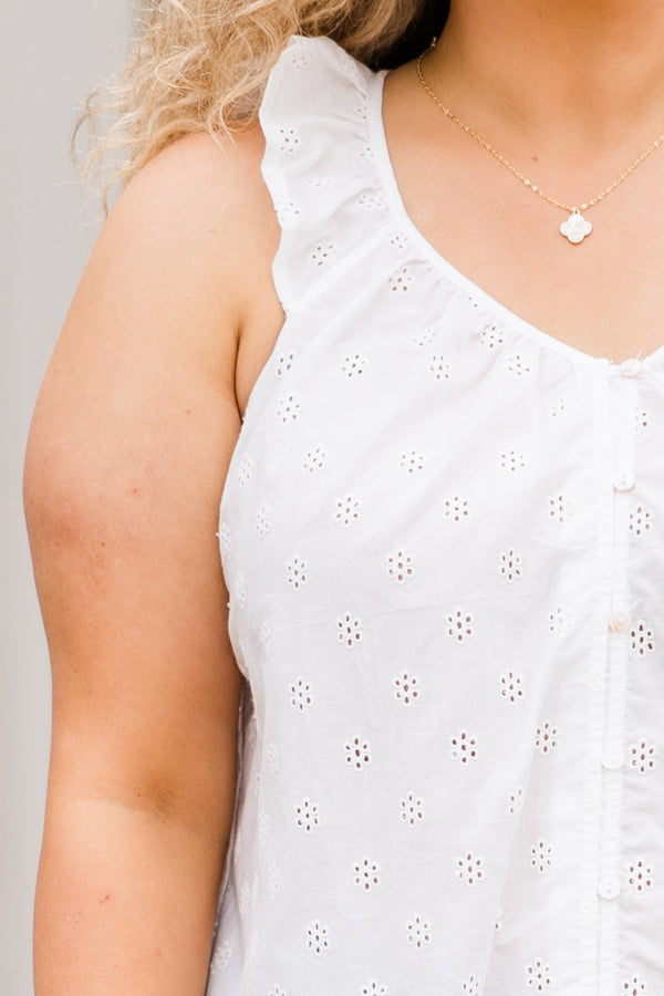 Chic Soul plus size clothing, white ruffle sleeve tank top