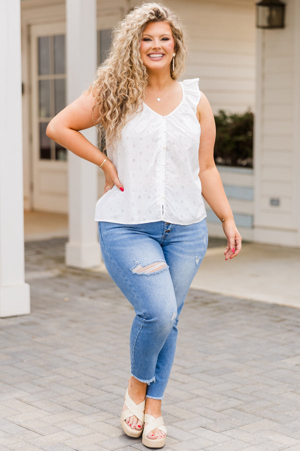 Chic Soul plus size clothing, white ruffle sleeve tank top
