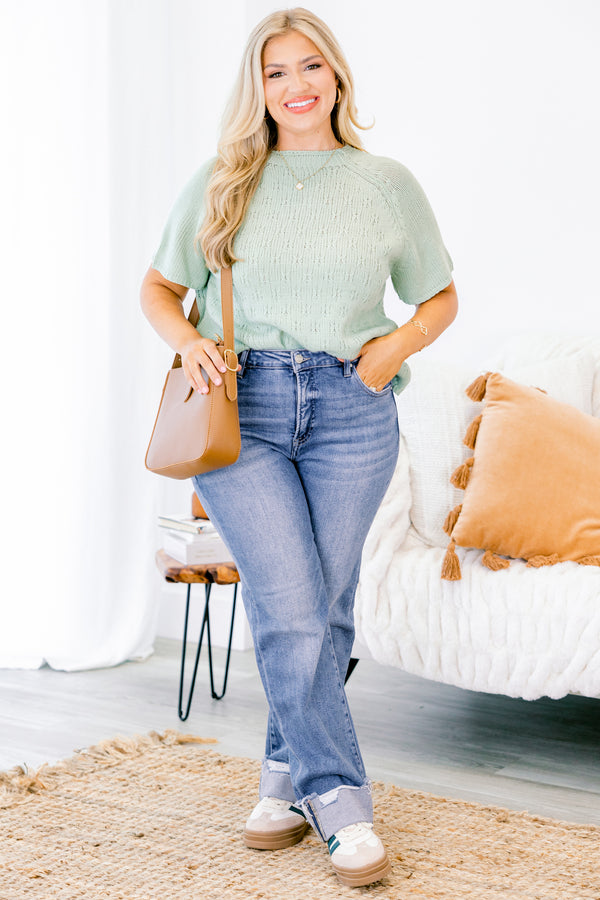 Chic Soul plus size clothing, medium washed jeans with a cuffing detail at the bottom of each pant leg and two front pockets 