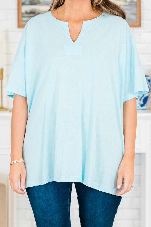 Chic Soul plus size clothing, short-sleeve blue solid v-neckline top