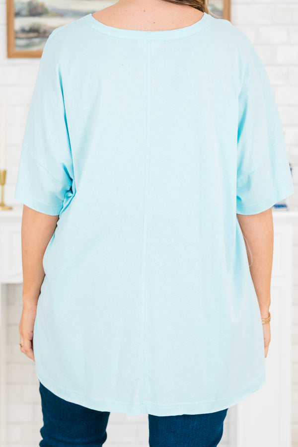 Chic Soul plus size clothing, short-sleeve blue solid v-neckline top