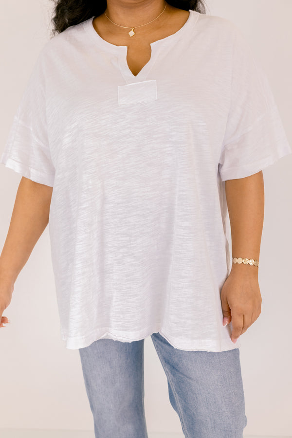 Chic Soul plus size clothing, ivory short sleeve tee with a slight v-neckline 