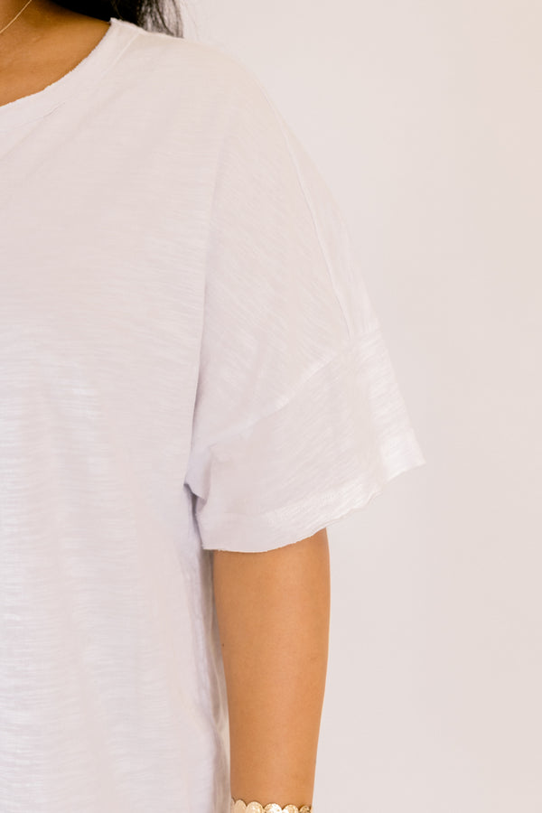 Chic Soul plus size clothing, ivory short sleeve tee with a slight v-neckline 