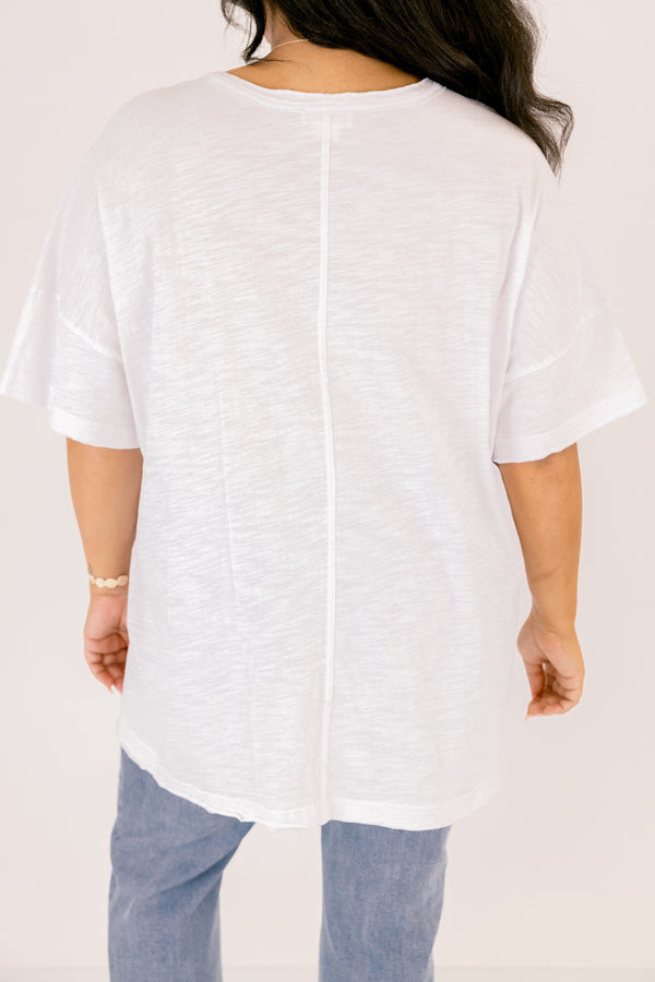 Chic Soul plus size clothing, ivory short sleeve tee with a slight v-neckline 