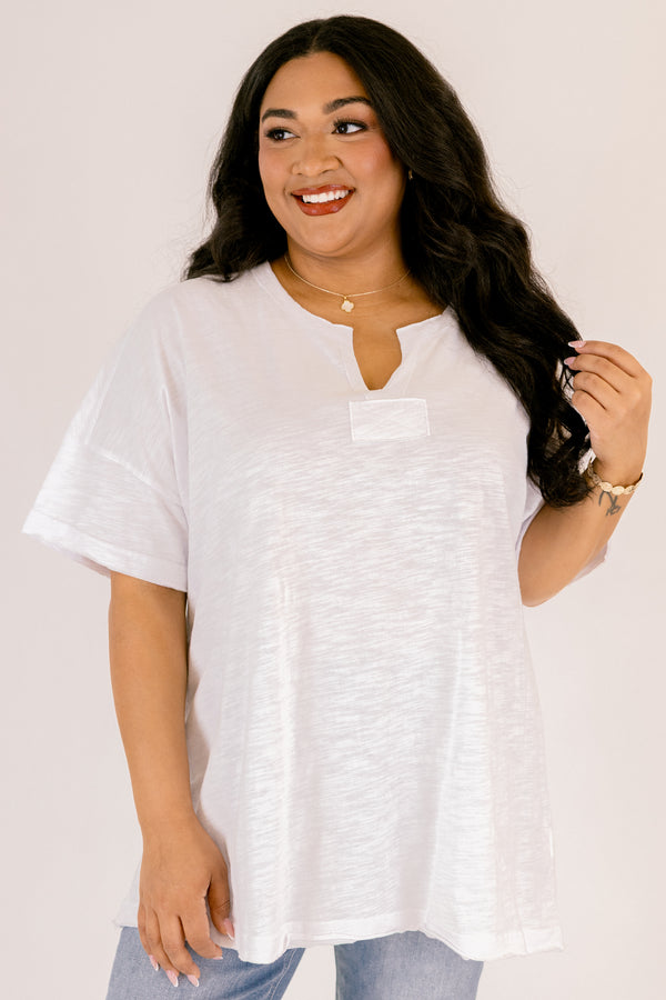 Chic Soul plus size clothing, ivory short sleeve tee with a slight v-neckline 