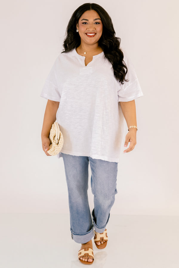 Chic Soul plus size clothing, ivory short sleeve tee with a slight v-neckline 