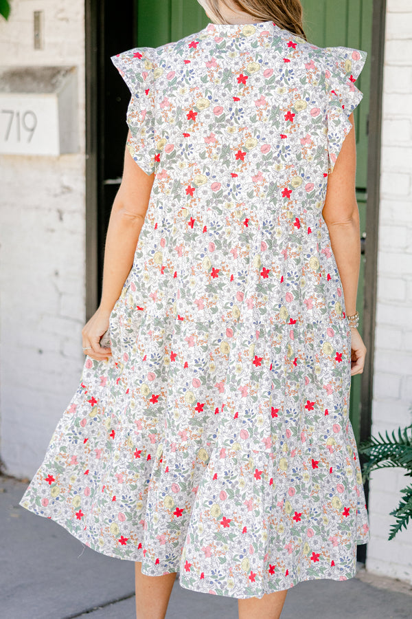 Chic Soul plus size clothing, red floral print midi dress with flutter sleeves