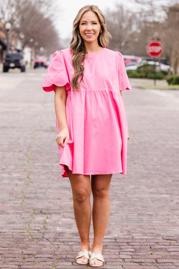 Chic Soul plus size clothing, pink short sleeve mini dress with scalloped sleeves