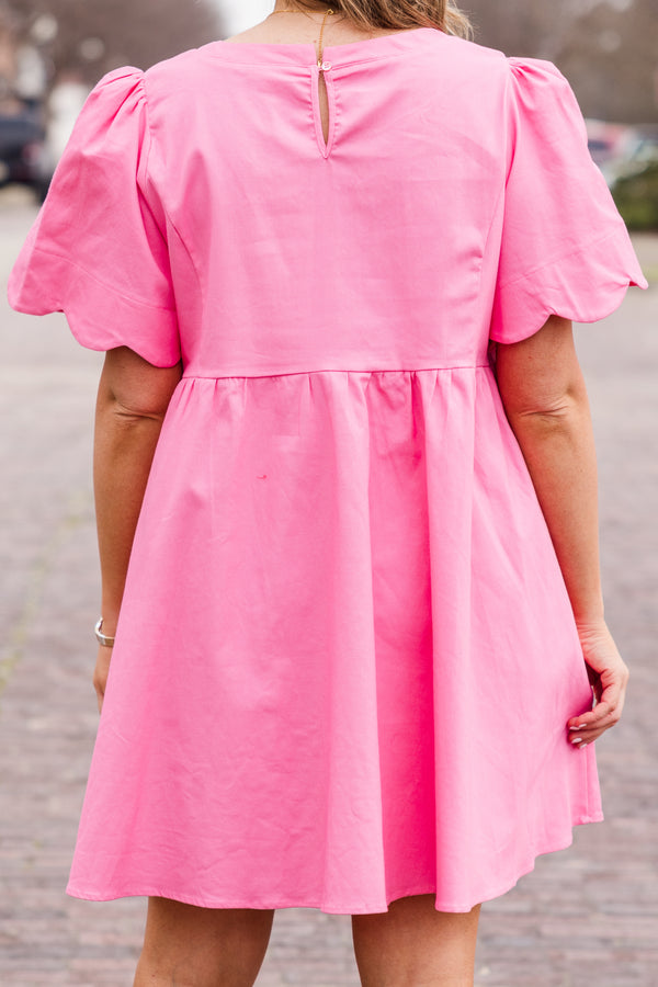 Chic Soul plus size clothing, pink short sleeve mini dress with scalloped sleeves