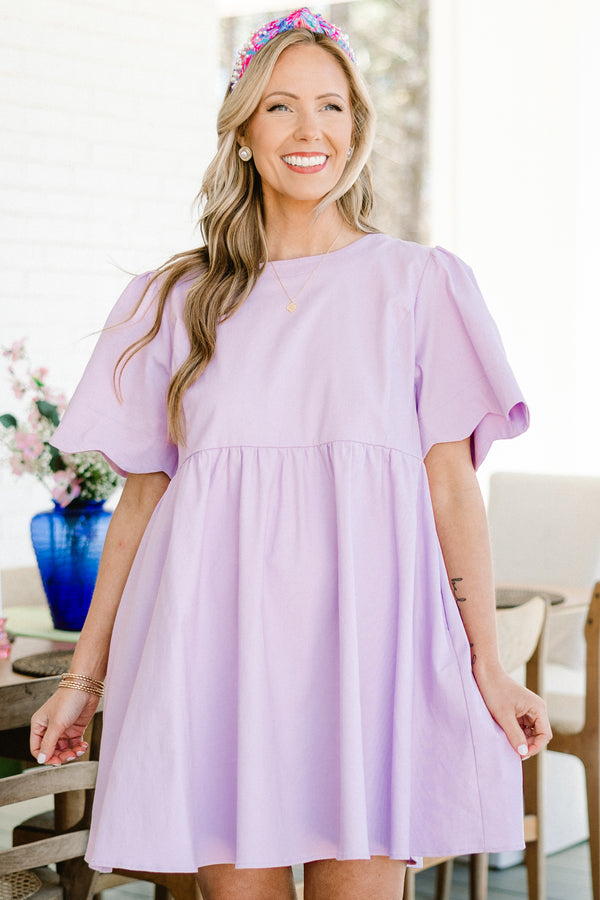 Chic Soul plus size clothing, Lilac casual dress with short sleeves and scallop details at the end of the sleeves