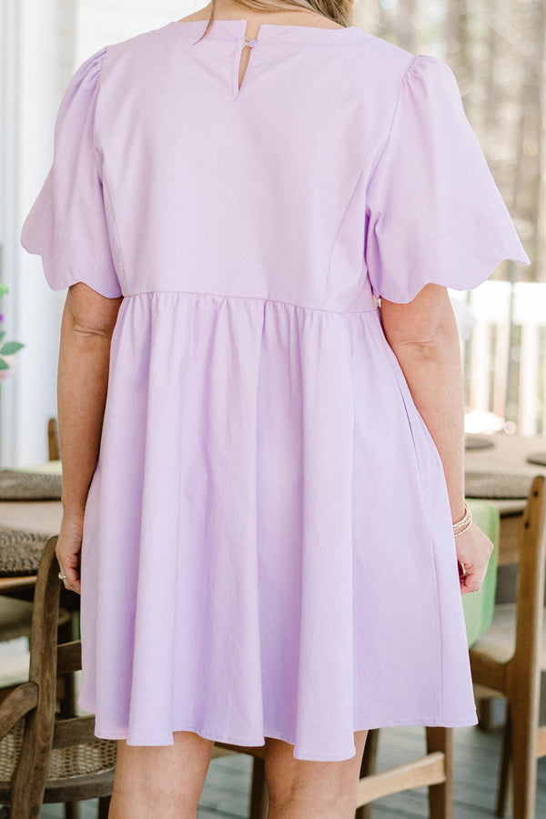 Chic Soul plus size clothing, Lilac casual dress with short sleeves and scallop details at the end of the sleeves