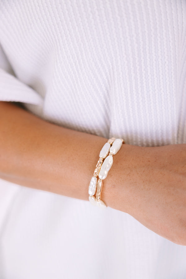 Chic Soul plus size clothing, gold and pearl stretch bracelet set