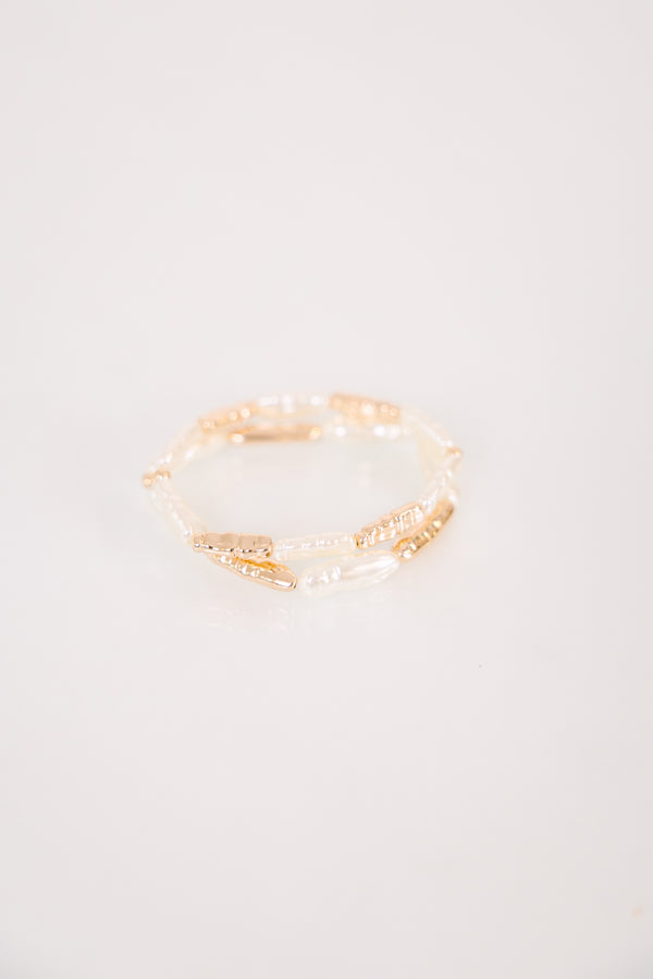 Chic Soul plus size clothing, gold and pearl stretch bracelet set