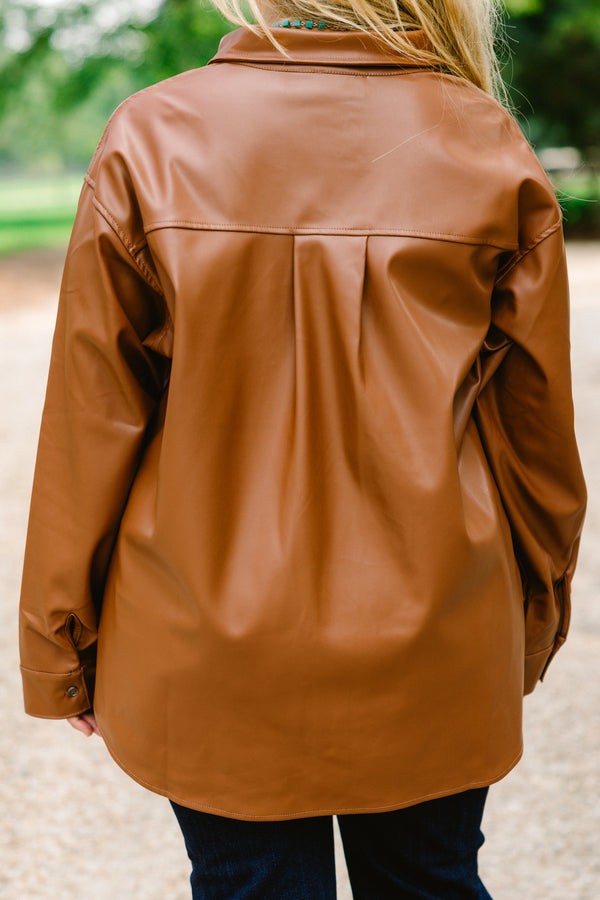 Chic Soul plus size clothing, brown leather long sleeve button up 